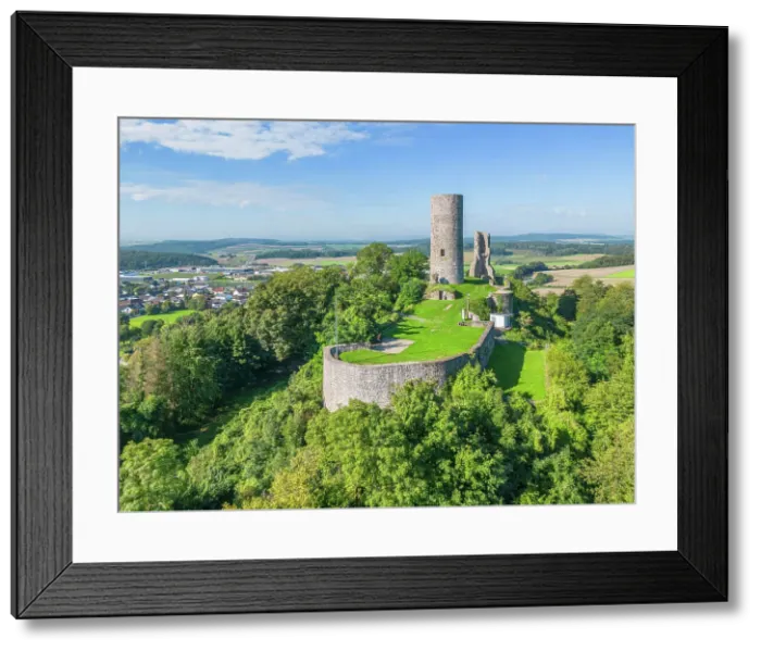Framed Print : Aerial view at Merenburg castle ruin near Limburg an der Lahn, Merenburg, Lahn valley, Westerwald, Hesse, Germany Framed Print : Aerial view at Merenburg castle ruin near Limburg an der Lahn, Merenburg, Lahn valley, Westerwald, Hesse, Germany