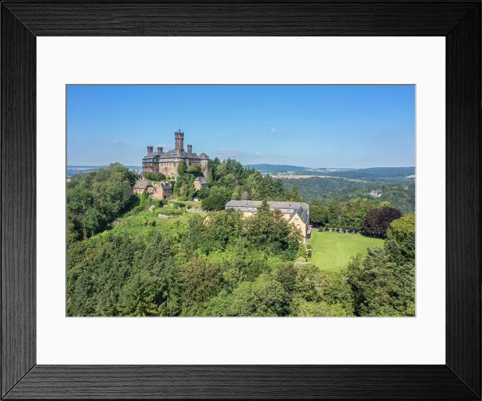 Framed Print : Aerial view at Schaumburg castle near Balduinstein, Lahn, Westerwald, Taunus, Rhineland-Palatinate, Germany Framed Print : Aerial view at Schaumburg castle near Balduinstein, Lahn, Westerwald, Taunus, Rhineland-Palatinate, Germany