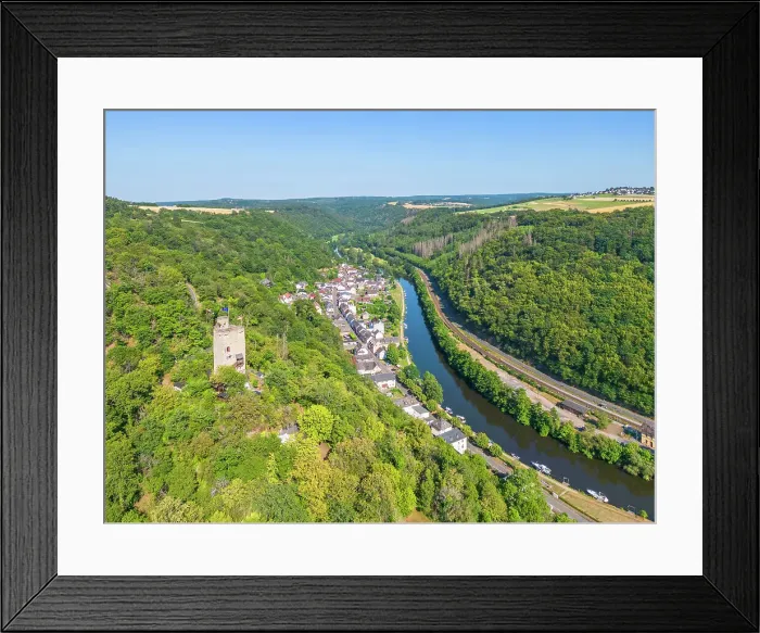 Framed Print : Aerial view at Laurenburg castle with river Lahn, Lahn valley, Westerwald, Taunus, Rhineland-Palatinate, Germany