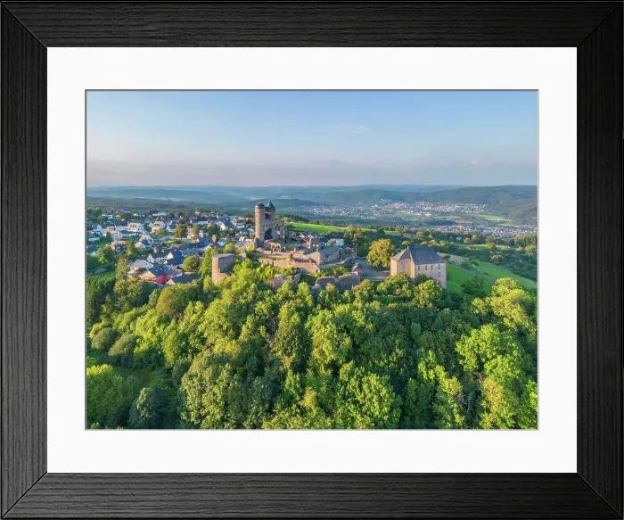 Framed Print : Aerial view at Greifenstein castle, Glockenmuseum, Lahn-Dill-Kreis, Lahn, Westerwald, Hesse, Germay Framed Print : Aerial view at Greifenstein castle, Glockenmuseum, Lahn-Dill-Kreis, Lahn, Westerwald, Hesse, Germay