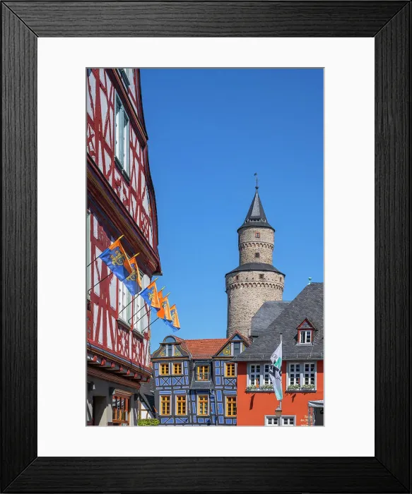 Framed Print : Witches tower (Hexenturm) with city hall, Idstein, Taunus, Hesse, Germany