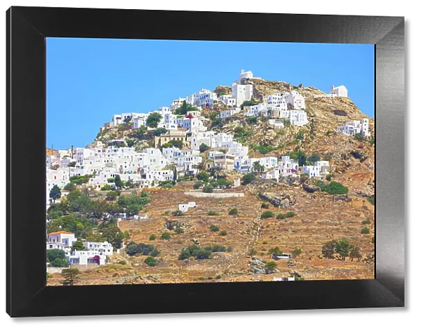 View of the hilltop village of Chora, Chora, Serifos Island, Cyclades Islands, Greece