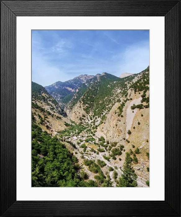 Framed Print : Palea Agia Roumeli, southern way out of the Samaria Gorge, elevated view, Chania Region, Crete, Greece Framed Print : Palea Agia Roumeli, southern way out of the Samaria Gorge, elevated view, Chania Region, Crete, Greece