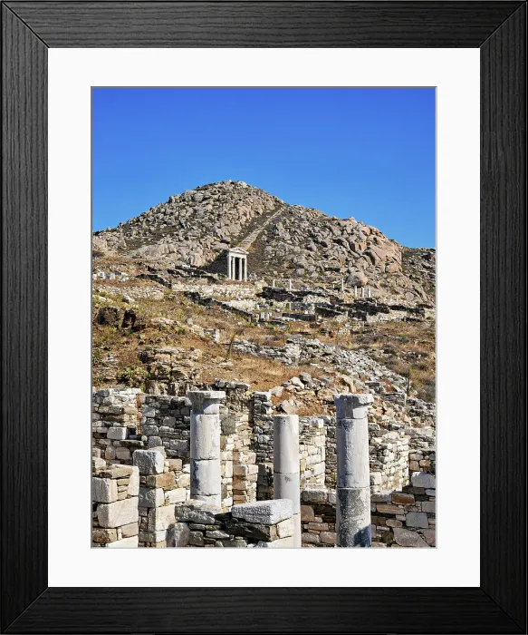 Framed Print : View towards the Temple of Isis and Mount Kynthos, Delos Archaeological Site, Delos Island, Cyclades, Greece Framed Print : View towards the Temple of Isis and Mount Kynthos, Delos Archaeological Site, Delos Island, Cyclades, Greece