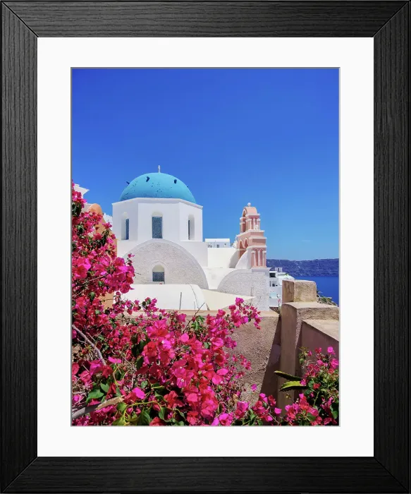Framed Print : Iconic blue domed church of Resurrection of the Lord, Oia Village, Santorini or Thira Island, Cyclades, Greece Framed Print : Iconic blue domed church of Resurrection of the Lord, Oia Village, Santorini or Thira Island, Cyclades, Greece
