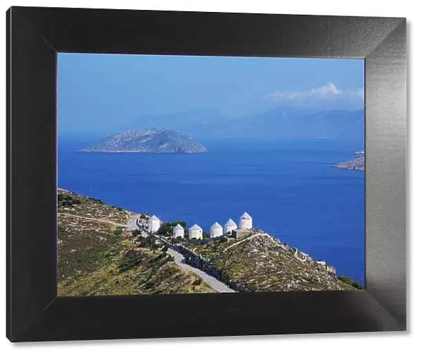 Windmills of Pandeli, elevated view, Leros Island, Dodecanese, Greece