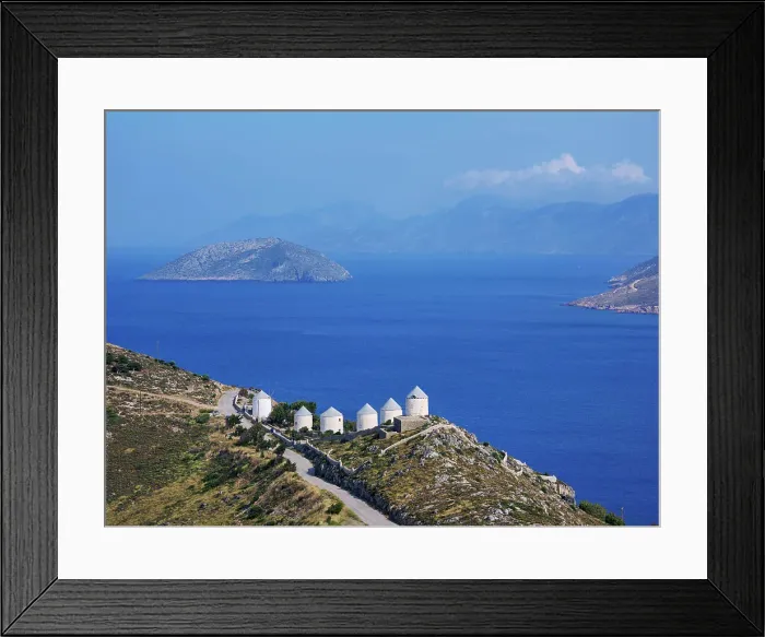 Framed Print : Windmills of Pandeli, elevated view, Leros Island, Dodecanese, Greece Framed Print : Windmills of Pandeli, elevated view, Leros Island, Dodecanese, Greece