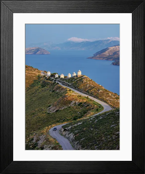 Framed Print : Windmills of Pandeli at sunset, elevated view, Leros Island, Dodecanese, Greece Framed Print : Windmills of Pandeli at sunset, elevated view, Leros Island, Dodecanese, Greece
