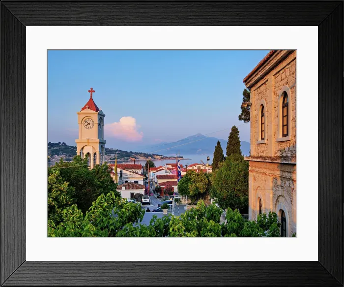 Framed Print : Clock Tower of the Church of the Transfiguration of Christ the Savior at the Lykourgos Logothetis Castle, Pythagoreio, Samos Island, North Aegean, Greece Framed Print : Clock Tower of the Church of the Transfiguration of Christ the Savior at the Lykourgos Logothetis Castle, Pythagoreio, Samos Island, North Aegean, Greece