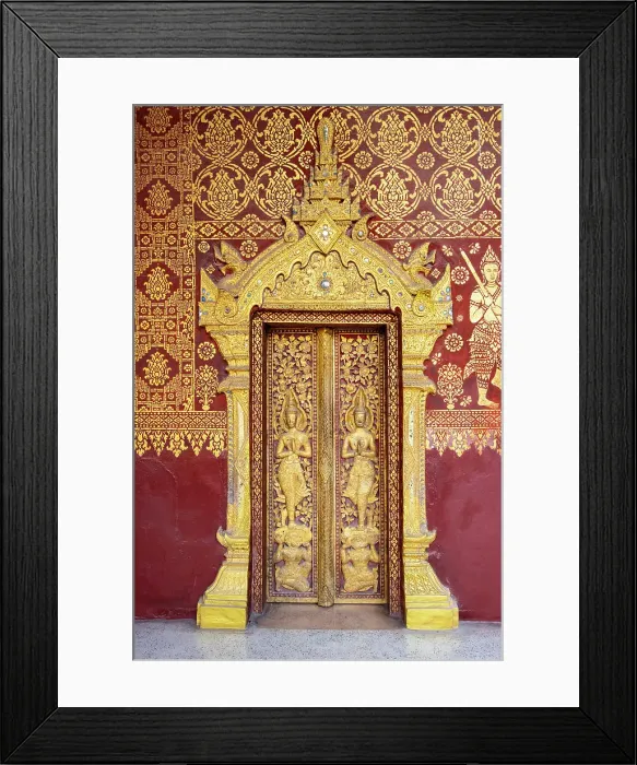 Framed Print : Door of Wat Xiengthong, Luang Prabang (ancient capital of Laos on the Mekong river), Laos