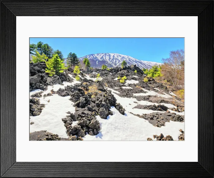 Framed Print : View of lava fields and snow-capped peaks in the distance, Etna, Sicily, Italy Framed Print : View of lava fields and snow-capped peaks in the distance, Etna, Sicily, Italy
