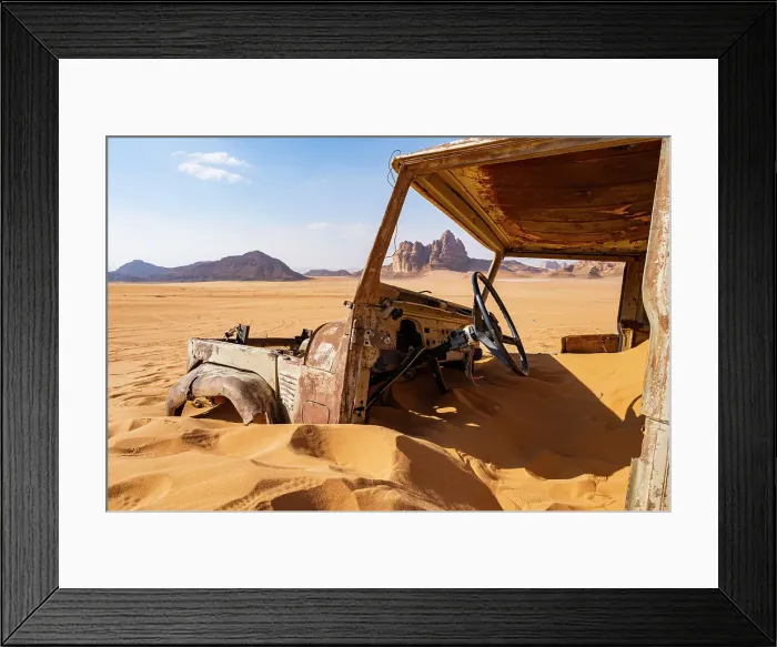 Framed Print : Old car deserted in Wadi Rum, Jordan Framed Print : Old car deserted in Wadi Rum, Jordan