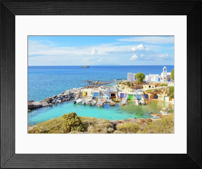 Framed Print : View over Mandrakia fishing village, Mandrakia, Milos Island, Cyclades Islands, Greece Framed Print : View over Mandrakia fishing village, Mandrakia, Milos Island, Cyclades Islands, Greece