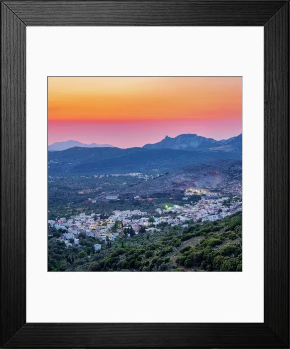 Framed Print : Filoti Village at dusk, elevated view, Naxos Island, Cyclades, Greece Framed Print : Filoti Village at dusk, elevated view, Naxos Island, Cyclades, Greece