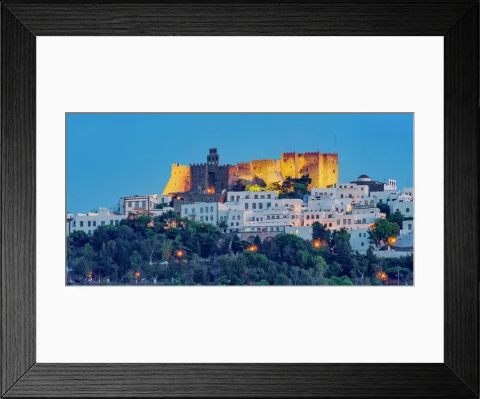 Framed Print : Monastery of Saint-John the Theologian at dusk, Patmos Chora, Patmos Island, Dodecanese, Greece Framed Print : Monastery of Saint-John the Theologian at dusk, Patmos Chora, Patmos Island, Dodecanese, Greece