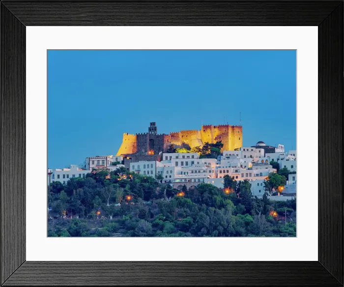 Framed Print : Monastery of Saint-John the Theologian at dusk, Patmos Chora, Patmos Island, Dodecanese, Greece Framed Print : Monastery of Saint-John the Theologian at dusk, Patmos Chora, Patmos Island, Dodecanese, Greece