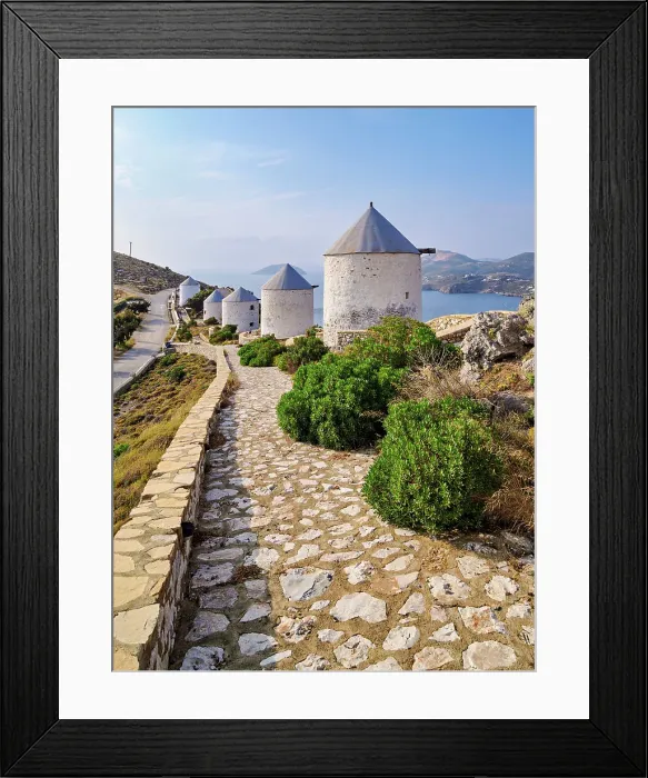 Framed Print : Windmills of Pandeli, Leros Island, Dodecanese, Greece Framed Print : Windmills of Pandeli, Leros Island, Dodecanese, Greece