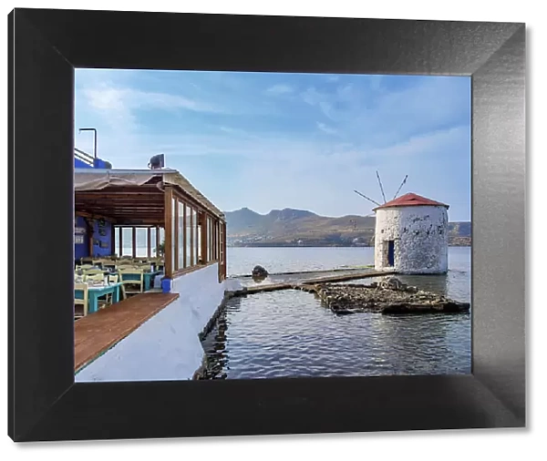 Mylos Restaurant and Windmill on the water, Agia Marina, Leros Island, Dodecanese, Greece