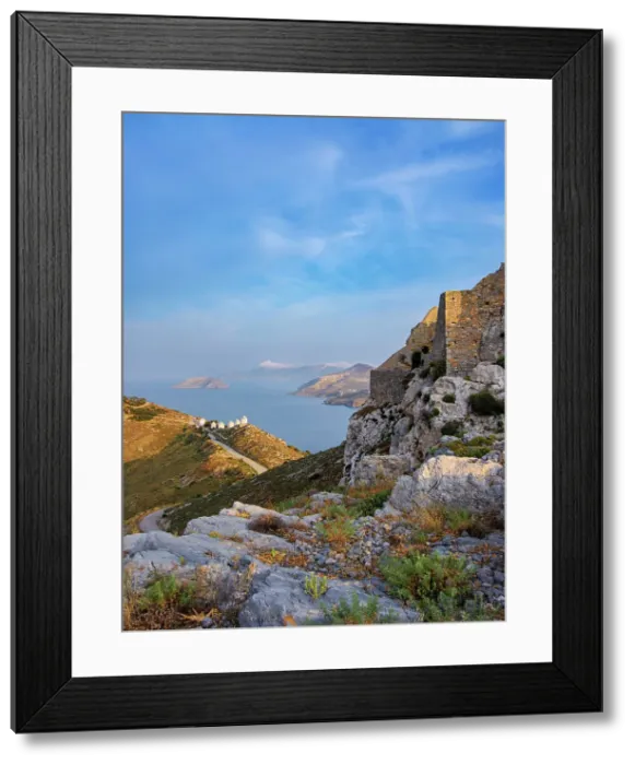 Framed Print : Medieval Castle and Windmills of Pandeli at sunset, Leros Island, Dodecanese, Greece Framed Print : Medieval Castle and Windmills of Pandeli at sunset, Leros Island, Dodecanese, Greece