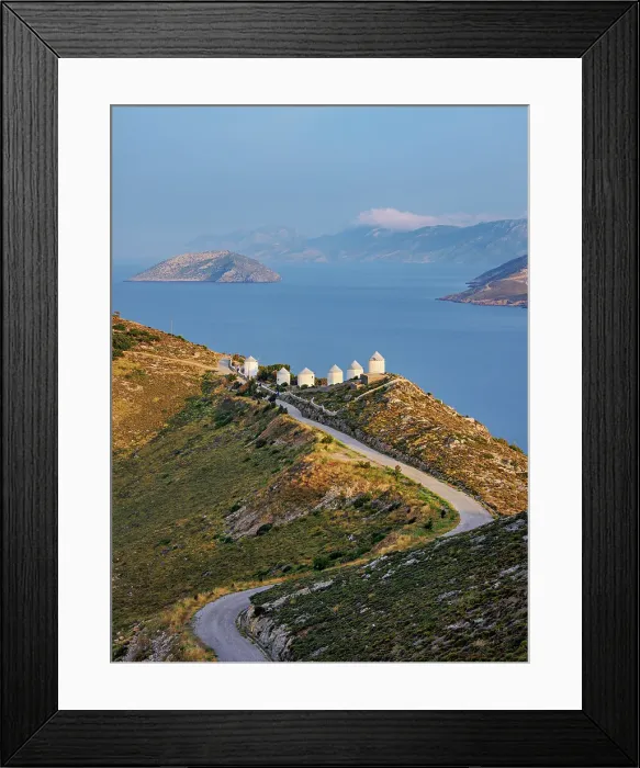 Framed Print : Windmills of Pandeli at sunset, elevated view, Leros Island, Dodecanese, Greece Framed Print : Windmills of Pandeli at sunset, elevated view, Leros Island, Dodecanese, Greece