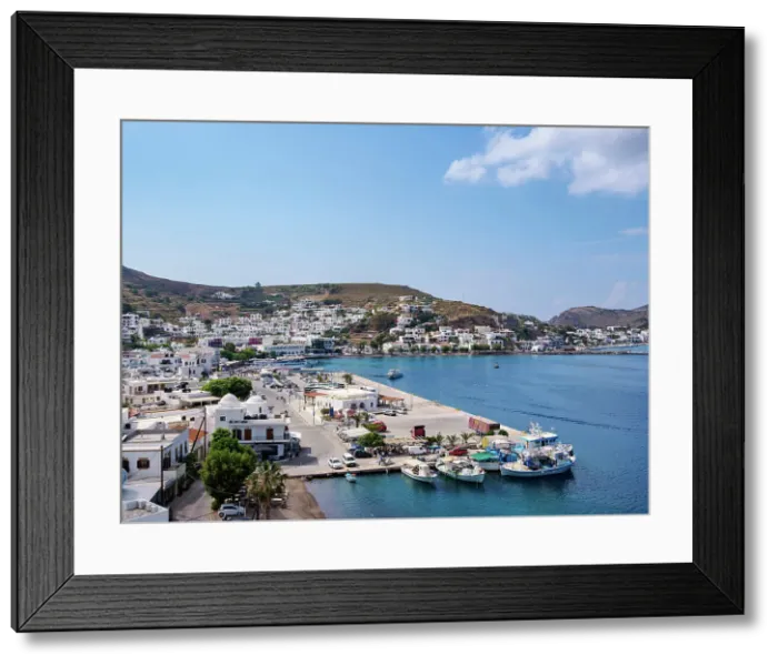 Framed Print : Port in Skala, elevated view, Patmos Island, Dodecanese, Greece