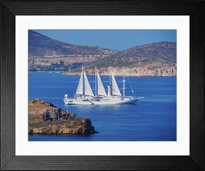 Framed Print : Wind Star 4-masted motor sailing Yacht by the coast of Patmos Island, Dodecanese, Greece Framed Print : Wind Star 4-masted motor sailing Yacht by the coast of Patmos Island, Dodecanese, Greece