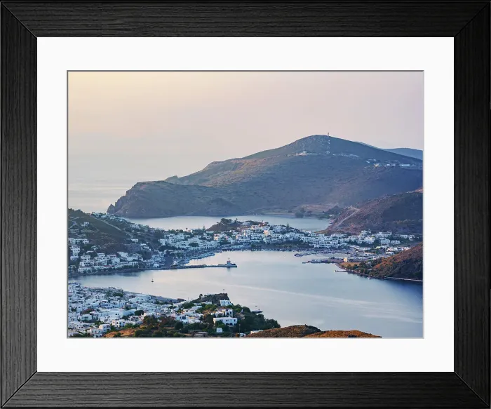 Framed Print : Skala at sunset, elevated view, Patmos Island, Dodecanese, Greece