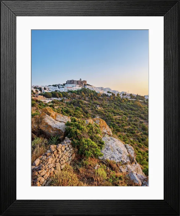 Framed Print : View towards the Monastery of Saint-John the Theologian at sunset, Patmos Chora, Patmos Island, Dodecanese, Greece Framed Print : View towards the Monastery of Saint-John the Theologian at sunset, Patmos Chora, Patmos Island, Dodecanese, Greece