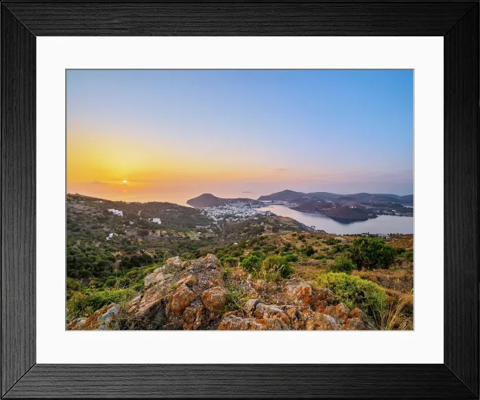 Framed Print : View towards Skala at sunset, Patmos Island, Dodecanese, Greece Framed Print : View towards Skala at sunset, Patmos Island, Dodecanese, Greece