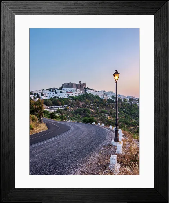 Framed Print : View towards the Monastery of Saint-John the Theologian at dusk, Patmos Chora, Patmos Island, Dodecanese, Greece Framed Print : View towards the Monastery of Saint-John the Theologian at dusk, Patmos Chora, Patmos Island, Dodecanese, Greece