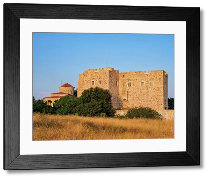 Framed Print : Church of the Transfiguration of Christ the Savior and the Lykourgos Logothetis Castle, Pythagoreio, Samos Island, North Aegean, Greece