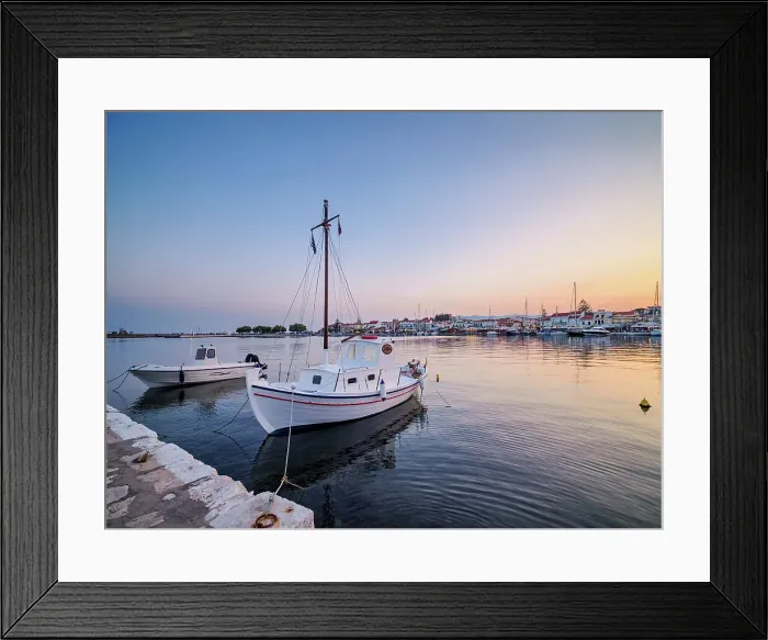 Framed Print : Boats at the Port of Pythagoreio, dusk, Samos Island, North Aegean, Greece