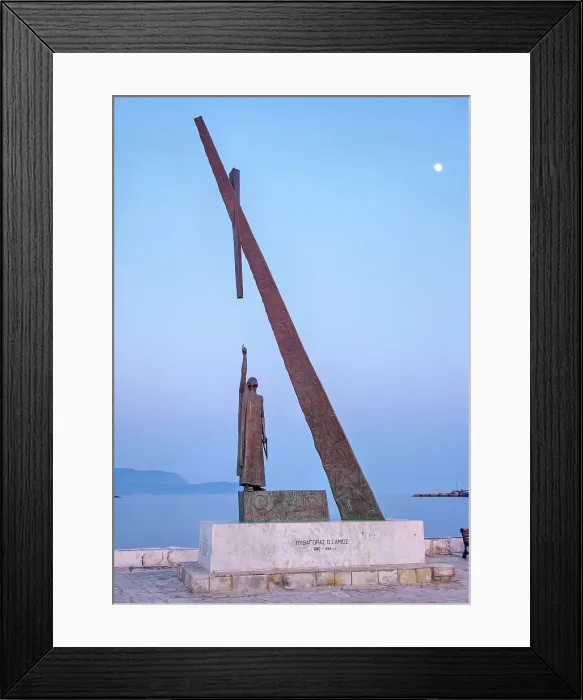 Framed Print : Statue of Pythagoras at dusk, Port of Pythagoreio, Samos Island, North Aegean, Greece Framed Print : Statue of Pythagoras at dusk, Port of Pythagoreio, Samos Island, North Aegean, Greece