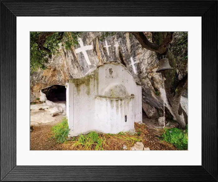 Framed Print : Chapel of Panagia Sarantaskaliotissa at the entrance to The Cave of Pythagoras, Mount Kerkis, Samos Island, North Aegean, Greece Framed Print : Chapel of Panagia Sarantaskaliotissa at the entrance to The Cave of Pythagoras, Mount Kerkis, Samos Island, North Aegean, Greece