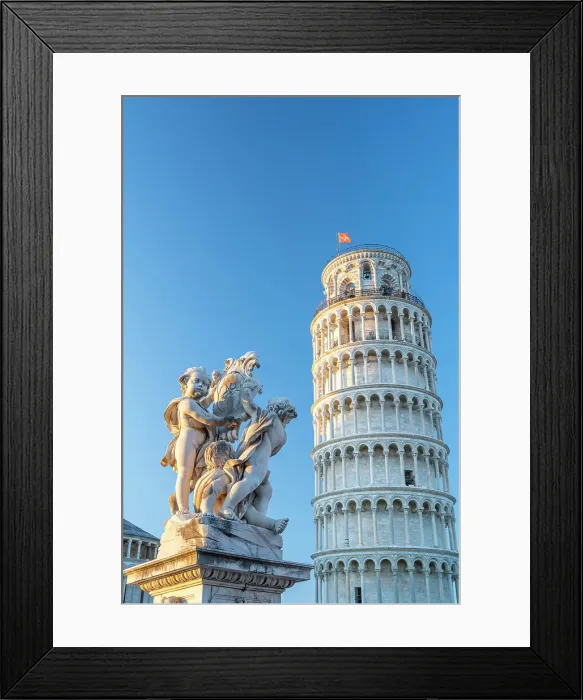 Framed Print : europe, Italy, Tuscany, Pisa. Piazza dei Miracoli with the leaning tower and the sculpture of angels