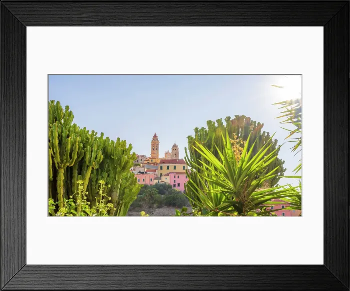 Framed Print : Europe, Italy, Liguria, Glimps of the town of Cervo near Imperia with the church of Saint John Framed Print : Europe, Italy, Liguria, Glimps of the town of Cervo near Imperia with the church of Saint John