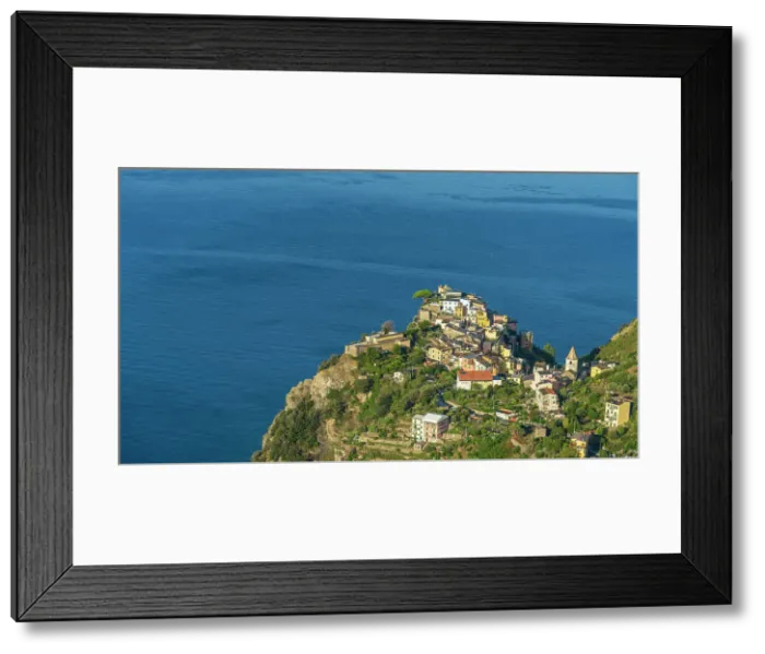 Framed Print : Europe, Italy, Liguria, the village of Corniglia, Cinque Terre, seen from the footpath