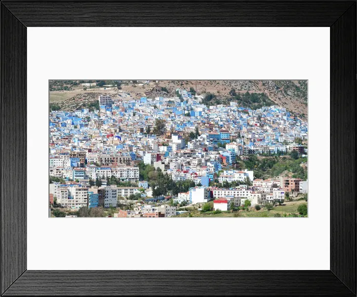 Framed Print : Crowded houses of Chefchaouen viewed from a hill, Morocco Framed Print : Crowded houses of Chefchaouen viewed from a hill, Morocco