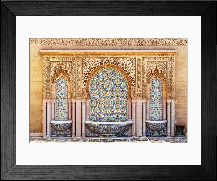 Framed Print : Mosaic tiled fountain in classic arabic style outside of Mosque Hassan II in Rabat, Morocco Framed Print : Mosaic tiled fountain in classic arabic style outside of Mosque Hassan II in Rabat, Morocco
