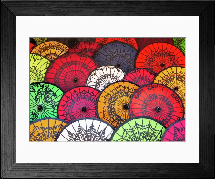 Framed Print : Colorful handmade Pathein umbrellas, Old Bagan, Bagan, Myanmar Framed Print : Colorful handmade Pathein umbrellas, Old Bagan, Bagan, Myanmar