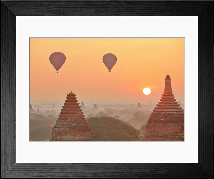 Framed Print : Hot air baloons flying at sunrise over the Bagan Valley archaeological area temples, Old Bagan, Mandalay Region, Myanmar. Bagan was declared a UNESCO World Heritage Site in 2019 Framed Print : Hot air baloons flying at sunrise over the Bagan Valley archaeological area temples, Old Bagan, Mandalay Region, Myanmar. Bagan was declared a UNESCO World Heritage Site in 2019