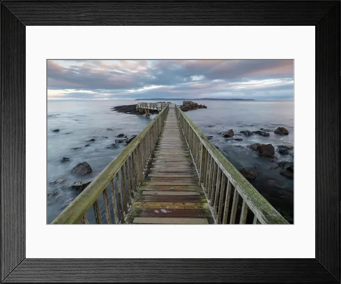 Framed Print : Wooden bridge at Ballycastle Beach on the Causeway Coast, Ballycastle, County Antrim, Northern Ireland. Autumn (November) 2022 Framed Print : Wooden bridge at Ballycastle Beach on the Causeway Coast, Ballycastle, County Antrim, Northern Ireland. Autumn (November) 2022
