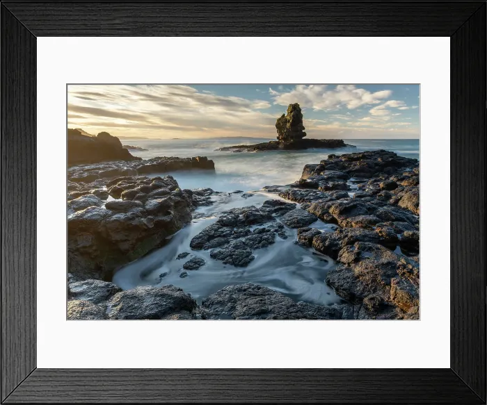 Framed Print : Rocky shores around Sea Gull Isle near Giant's Causeway on the Causeway Coast, Northern Ireland, UK. Autumn (November) 2022