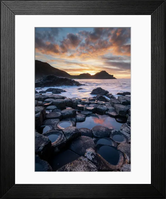 Framed Print : Sunset over the Giant's Causeway World Heritage Site on the Causeway Coast, Bushmills, County Antrim, Northern Ireland. Autumn (November) 2022 Framed Print : Sunset over the Giant's Causeway World Heritage Site on the Causeway Coast, Bushmills, County Antrim, Northern Ireland. Autumn (November) 2022