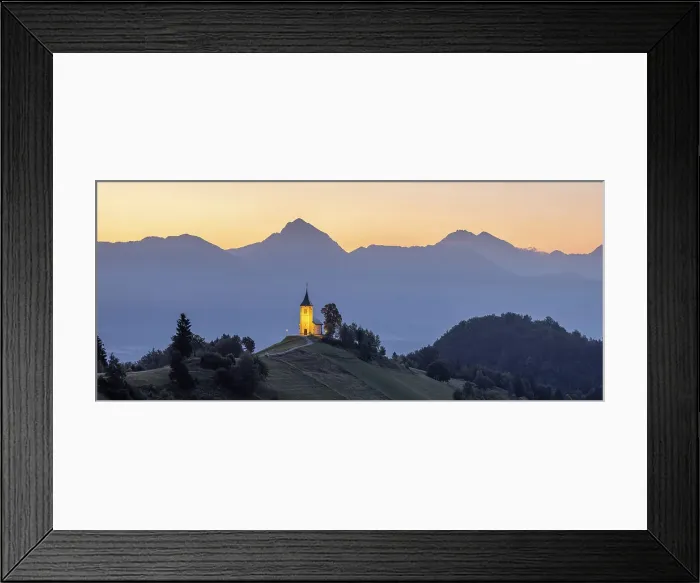 Framed Print : Summer sunrise over Church of St. Primoz, Jamnik, Slovenia Framed Print : Summer sunrise over Church of St. Primoz, Jamnik, Slovenia
