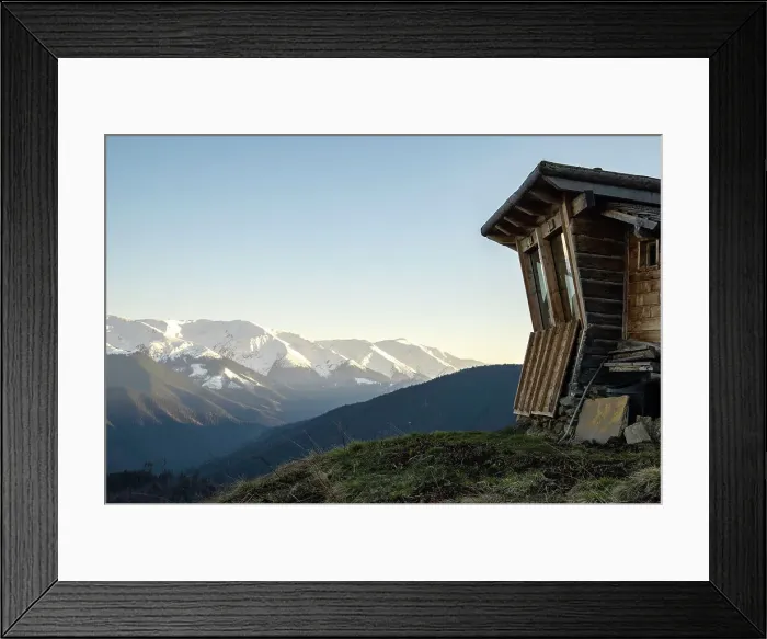 Framed Print : Comisu Wildlife Hide at dusk, Fagaras Mountains, Arges County, Muntenia, Romania Framed Print : Comisu Wildlife Hide at dusk, Fagaras Mountains, Arges County, Muntenia, Romania