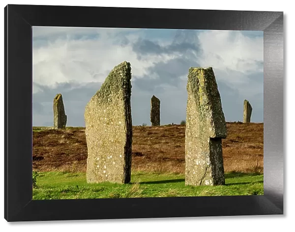 Megalithic standing stones forming the Ring of Brodgar on Mainland, Orkney Islands, Scotland. Autumn (October) 2022
