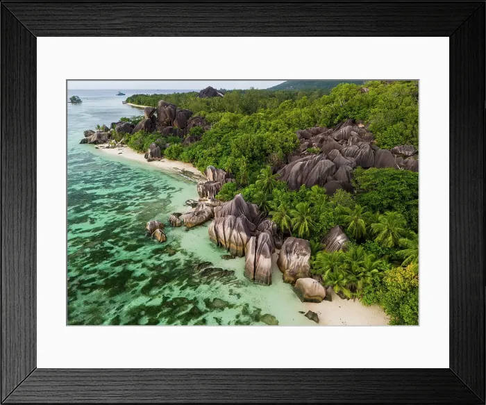 Framed Print : Aerial view of Anse Source d'Argent, La Digue, Seychelles