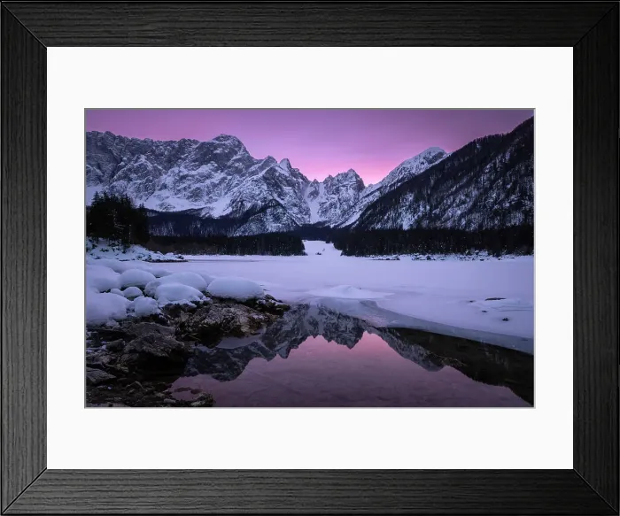 Framed Print : Winter at Lago di Fusine, Julian Alps, Italy