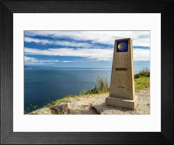 Framed Print : Milestone marking the end of Way of St. James, Cape Finisterre (Cabo Fisterra), Galicia, Spain Framed Print : Milestone marking the end of Way of St. James, Cape Finisterre (Cabo Fisterra), Galicia, Spain